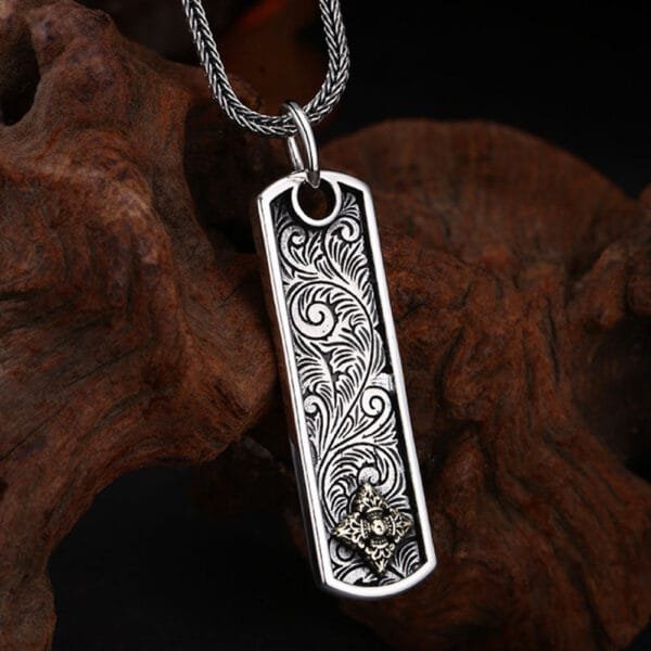 Men's Sterling Silver Vajra Ivy Tag Necklace