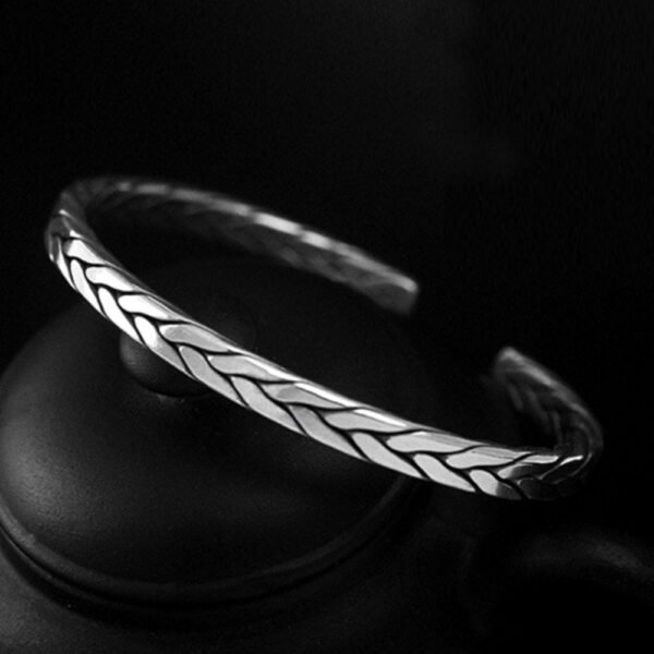 Men's Fine Silver Braided Cuff Bracelet - Image 2