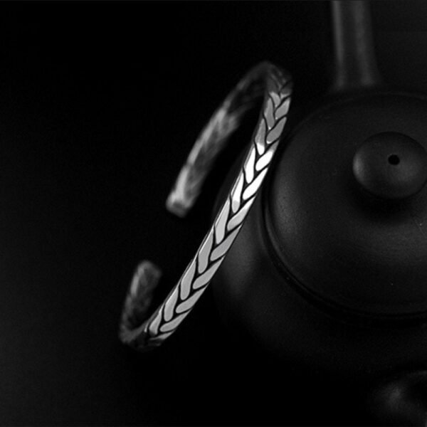 Men's Fine Silver Braided Cuff Bracelet - Image 3