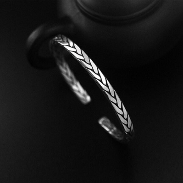 Men's Fine Silver Braided Cuff Bracelet - Image 4