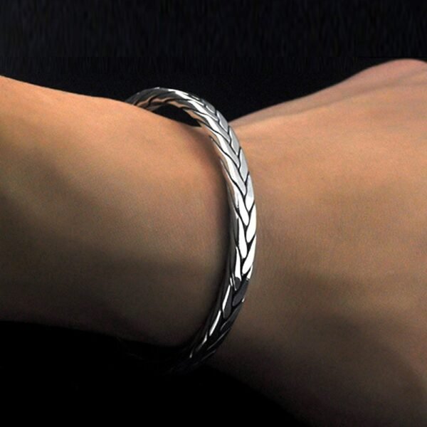 Men's Fine Silver Braided Cuff Bracelet - Image 5