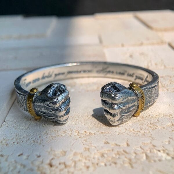 Men's Fine Silver Fists Cuff Bracelet - Image 2