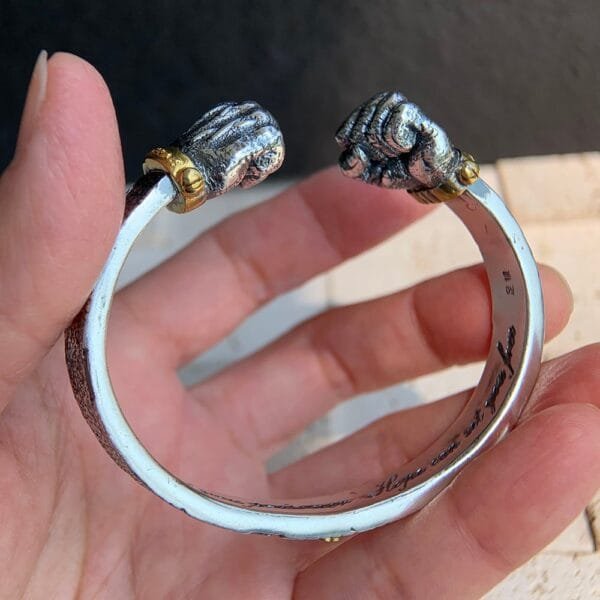 Men's Fine Silver Fists Cuff Bracelet - Image 7