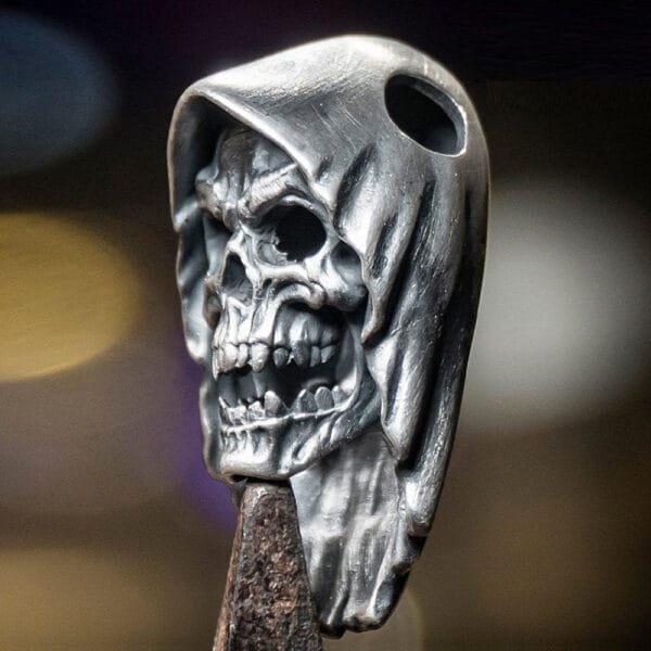 Men's Fine Silver Grim Reaper Skull Necklace - Image 8
