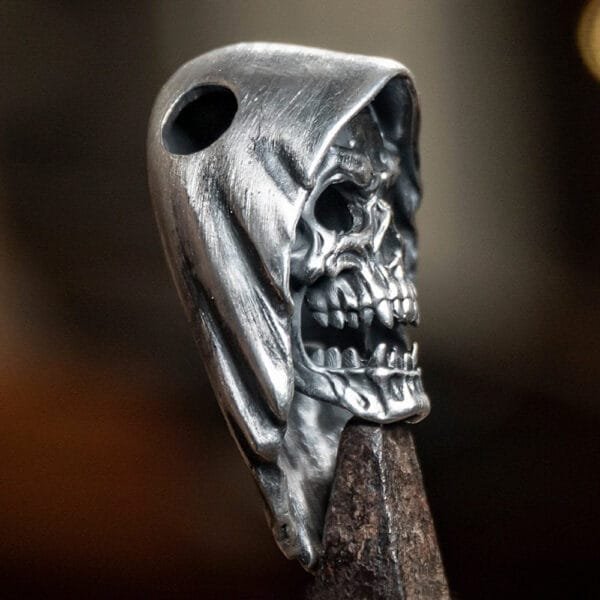 Men's Fine Silver Grim Reaper Skull Necklace - Image 7