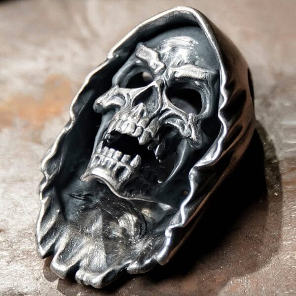 Men's Fine Silver Grim Reaper Skull Necklace - Image 6