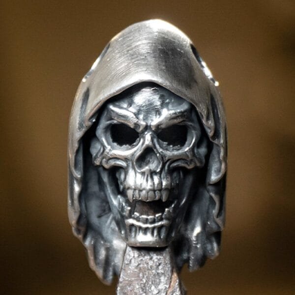 Men's Fine Silver Grim Reaper Skull Necklace - Image 4