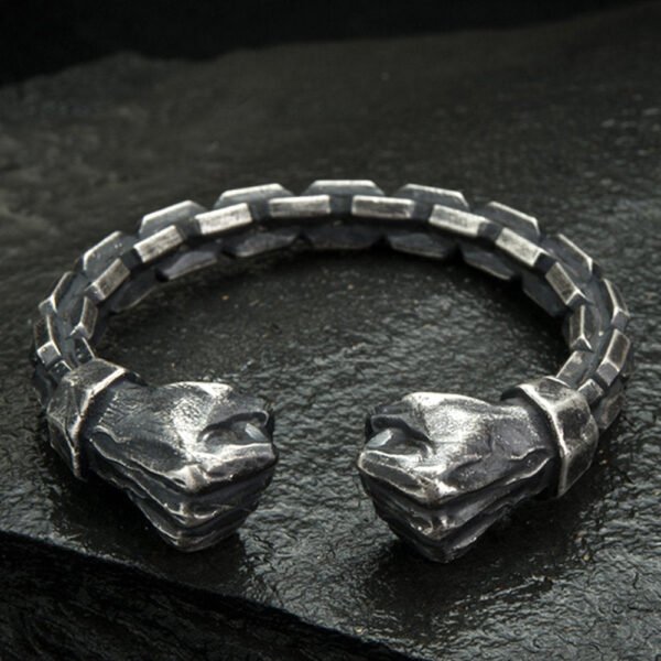 Men's Fine Silver Link Pattern Fists Cuff Bracelet - Image 2