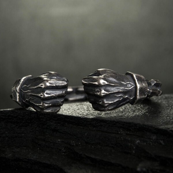 Men's Fine Silver Link Pattern Fists Cuff Bracelet - Image 3