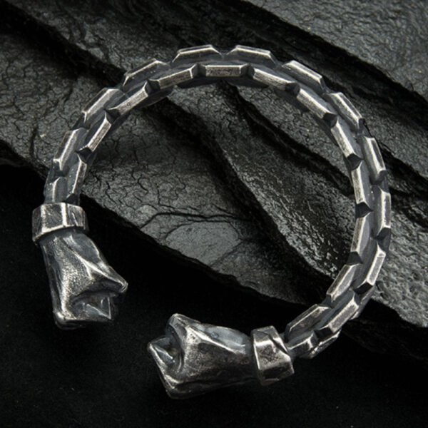 Men's Fine Silver Link Pattern Fists Cuff Bracelet - Image 4