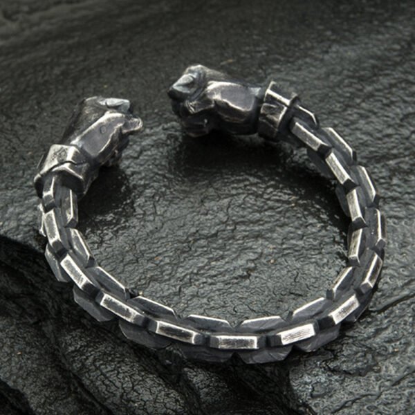 Men's Fine Silver Link Pattern Fists Cuff Bracelet - Image 5