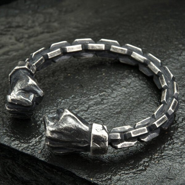Men's Fine Silver Link Pattern Fists Cuff Bracelet - Image 6