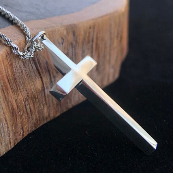 Men's Fine Silver Plain Cross Pendant Necklace - Image 2