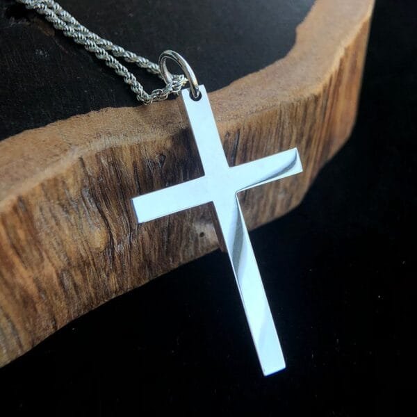 Men's Fine Silver Plain Cross Pendant Necklace - Image 3