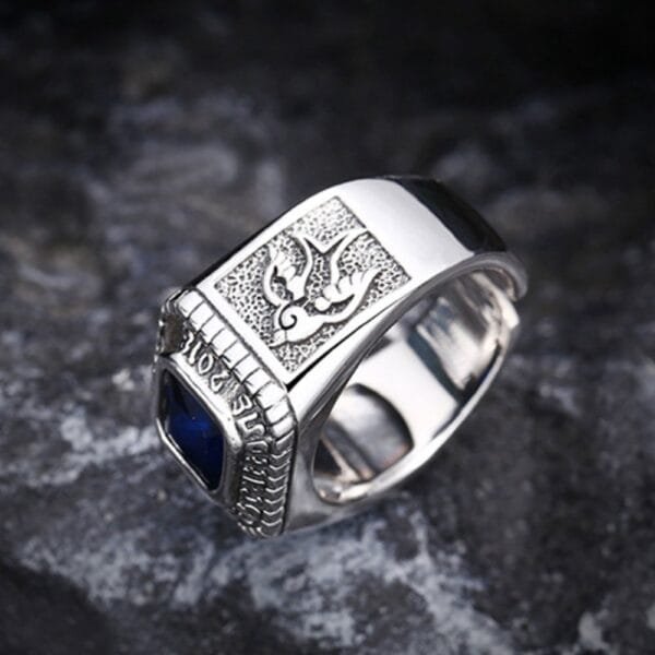 Men's Sterling Silver All Seeing Eye Blue Crystal Ring - Image 3