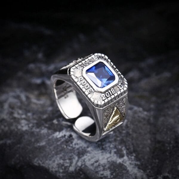 Men's Sterling Silver All Seeing Eye Blue Crystal Ring - Image 4