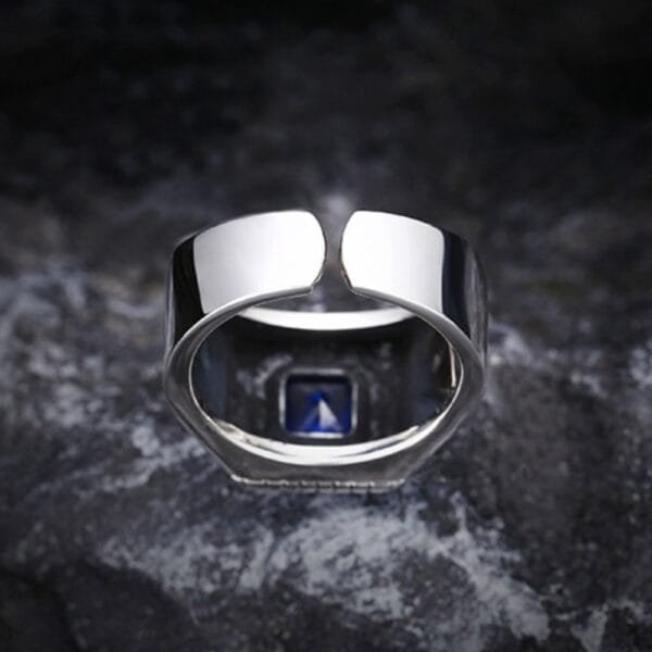 Men's Sterling Silver All Seeing Eye Blue Crystal Ring - Image 6