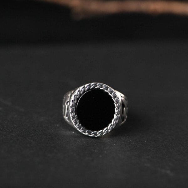 Men's Sterling Silver Black Agate Signet Ring - Image 2