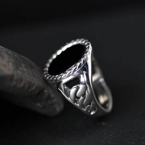 Men's Sterling Silver Black Agate Signet Ring - Image 3