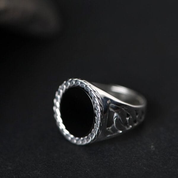 Men's Sterling Silver Black Agate Signet Ring - Image 4