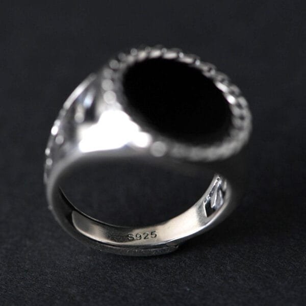 Men's Sterling Silver Black Agate Signet Ring - Image 5