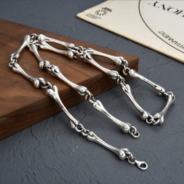 Men's Sterling Silver Bone Link Chain 22"-26" - Image 2