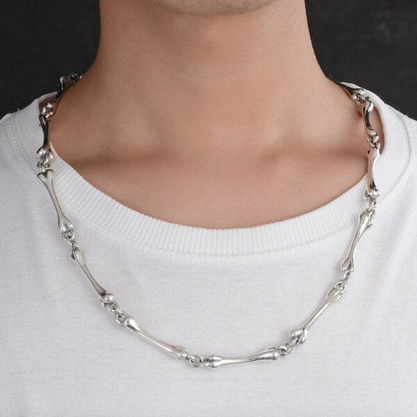 Men's Sterling Silver Bone Link Chain 22"-26" - Image 5