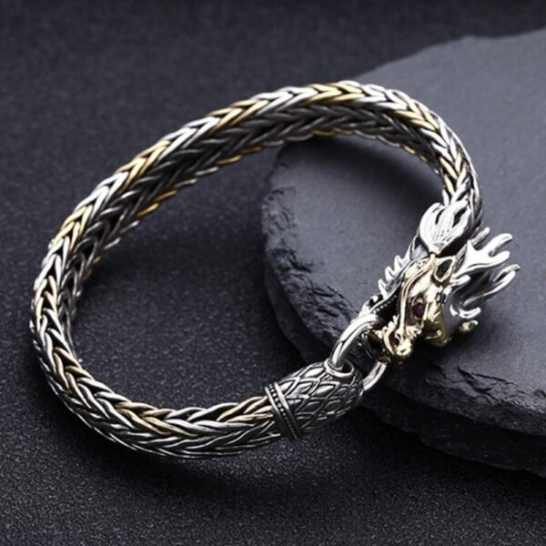 Men's Sterling Silver Braided Dragon Chain Bracelet - Image 3