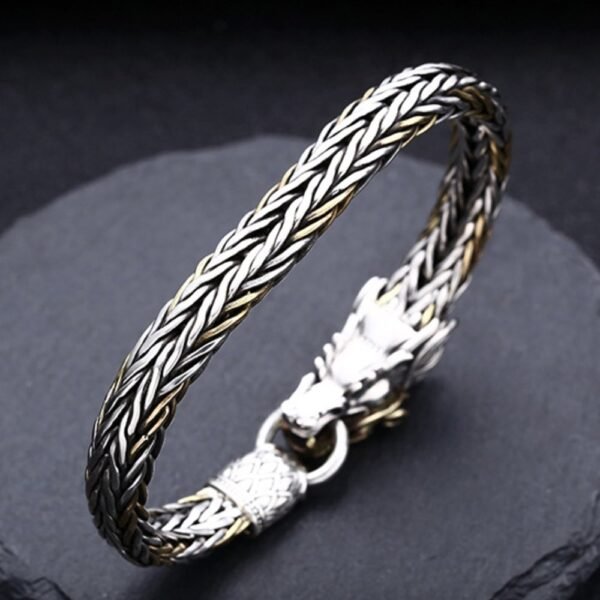 Men's Sterling Silver Braided Dragon Chain Bracelet - Image 4