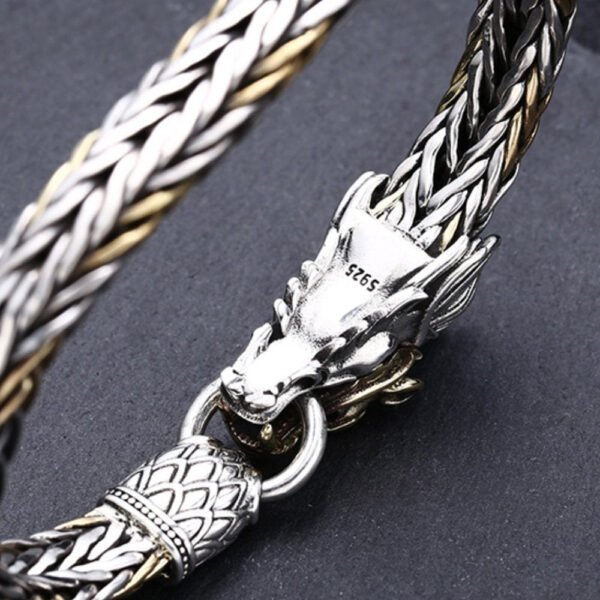 Men's Sterling Silver Braided Dragon Chain Bracelet - Image 5