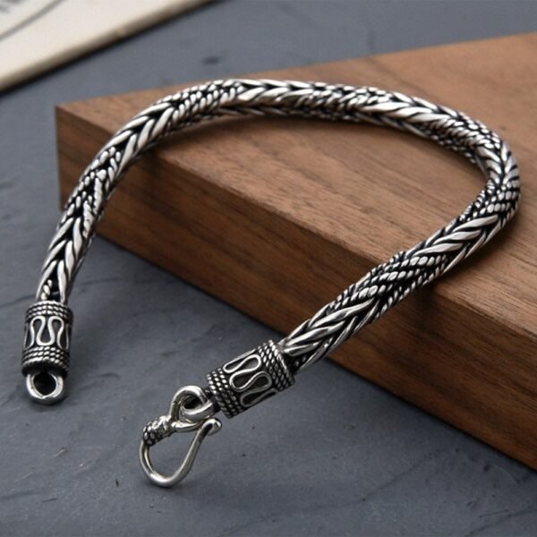 Men's Sterling Silver Braided Rope Chain Bracelet - Image 3