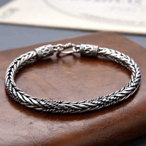 Men's Sterling Silver Braided Rope Chain Bracelet - Image 4
