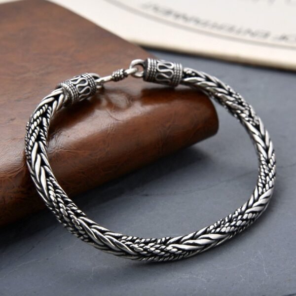Men's Sterling Silver Braided Rope Chain Bracelet - Image 5