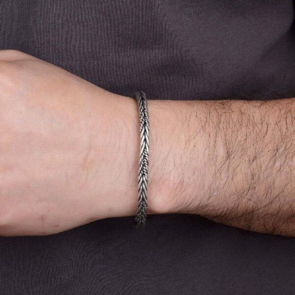 Men's Sterling Silver Braided Rope Chain Bracelet - Image 6