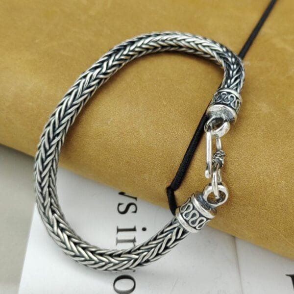 Men's Sterling Silver Braided Rope Chain Bracelet - Image 2