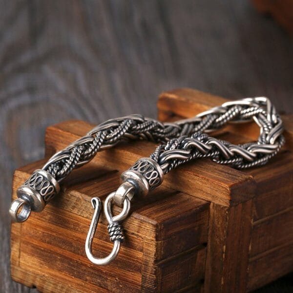 Men's Sterling Silver Braided Rope Chain Bracelet - Image 2