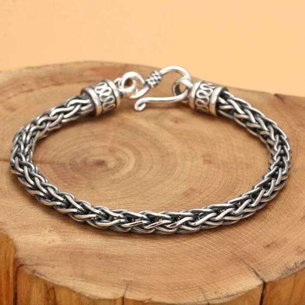 Men's Sterling Silver Braided Rope Chain Bracelet - Image 3