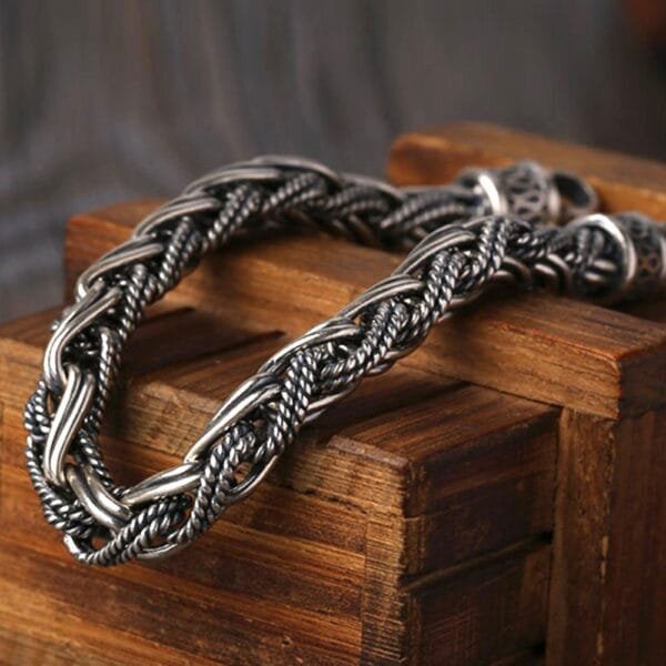 Men's Sterling Silver Braided Rope Chain Bracelet - Image 3