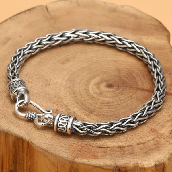 Men's Sterling Silver Braided Rope Chain Bracelet - Image 4