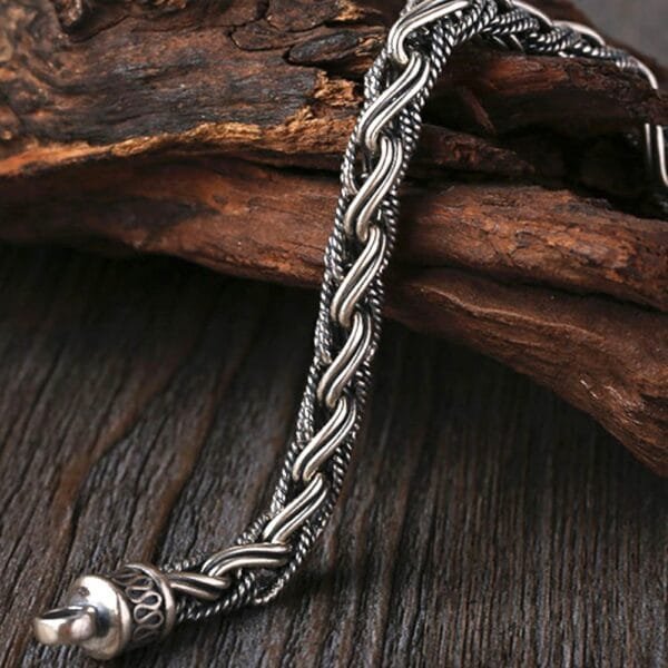 Men's Sterling Silver Braided Rope Chain Bracelet - Image 4