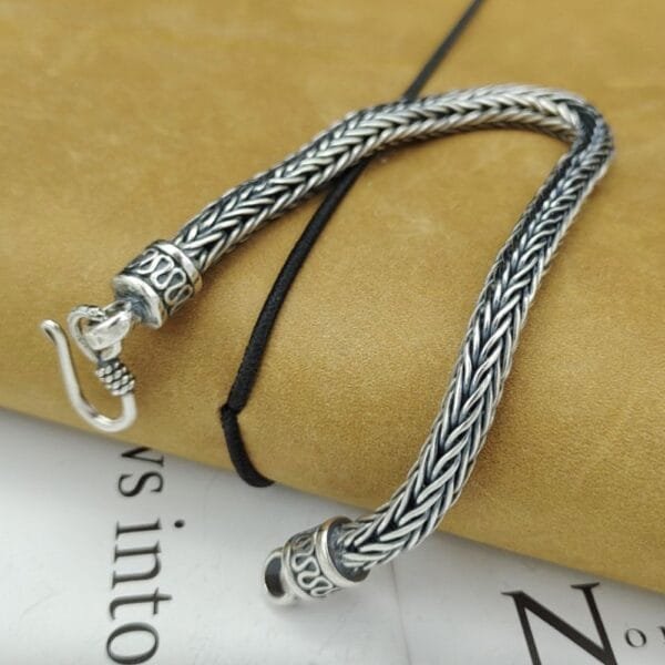 Men's Sterling Silver Braided Rope Chain Bracelet - Image 4