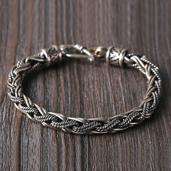 Men's Sterling Silver Braided Rope Chain Bracelet - Image 5