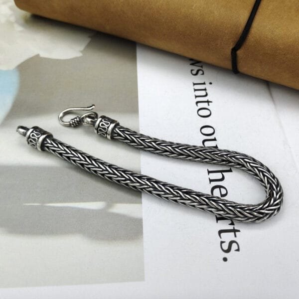 Men's Sterling Silver Braided Rope Chain Bracelet - Image 5