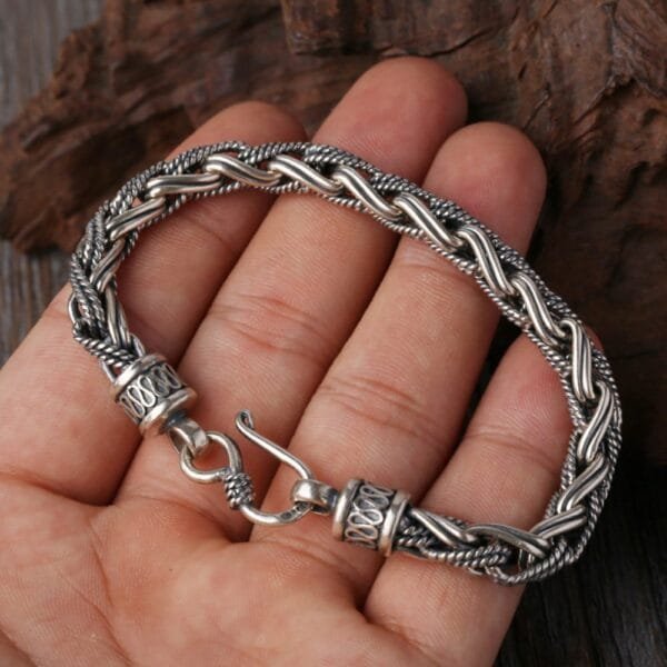 Men's Sterling Silver Braided Rope Chain Bracelet - Image 6