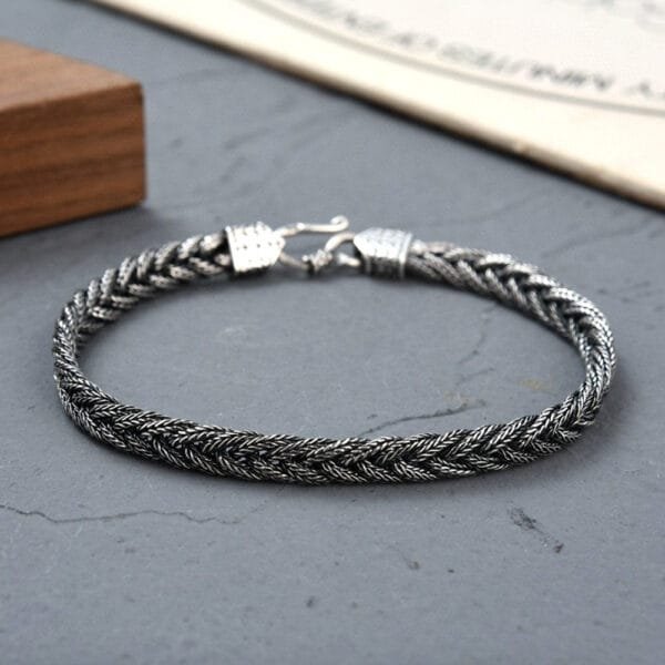 Men's Sterling Silver Braided Wheat Chain Bracelet - Image 2