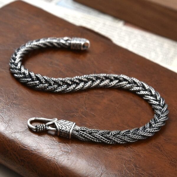 Men's Sterling Silver Braided Wheat Chain Bracelet - Image 3