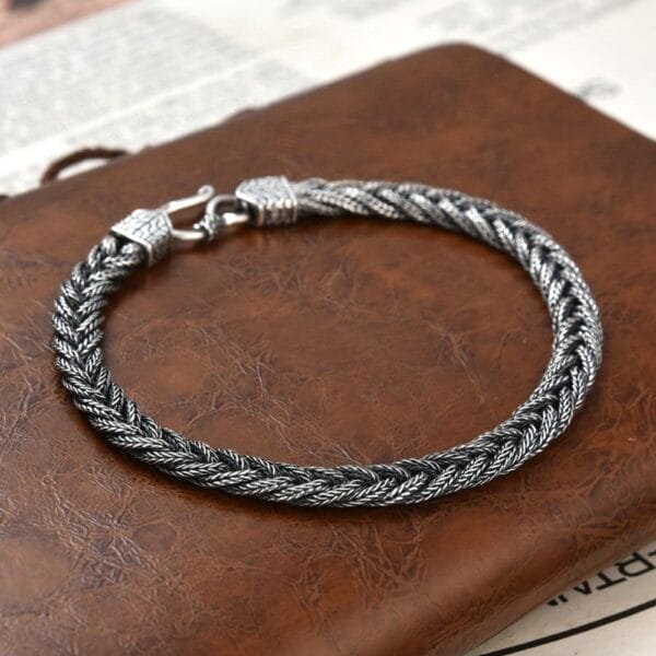 Men's Sterling Silver Braided Wheat Chain Bracelet - Image 4