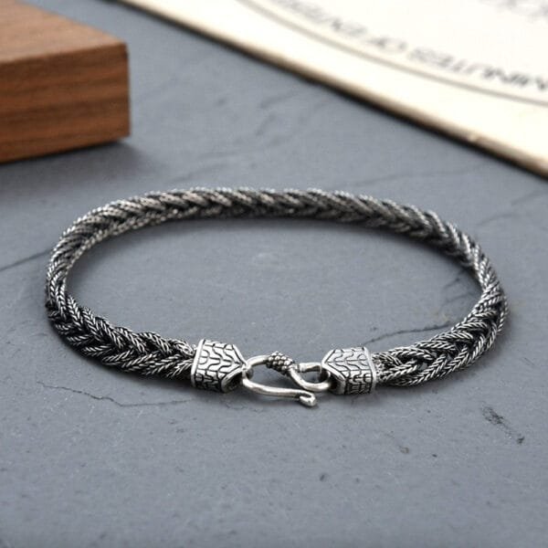 Men's Sterling Silver Braided Wheat Chain Bracelet - Image 5