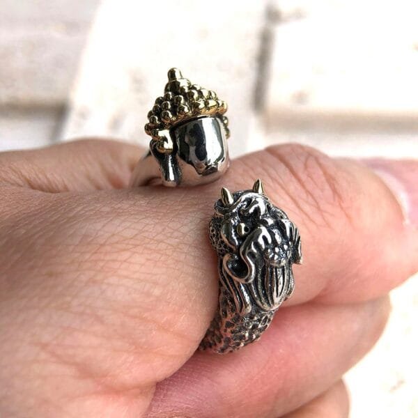 Men's Sterling Silver Buddha and Devil Ring - Image 9