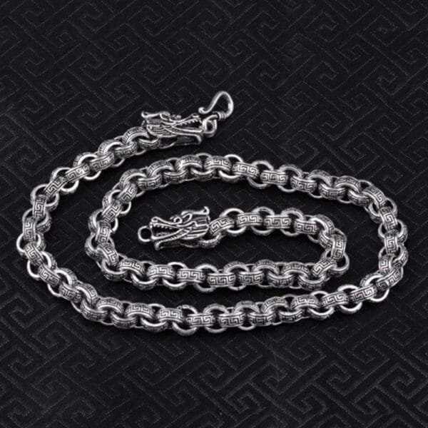 8 mm Men's Sterling Silver Dragon Heads Rolo Chain 20"-24" - Image 2